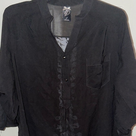 Iron Fist Spineless Blouse- Black Shirt with White Skeleton Design - Picture 2 of 4